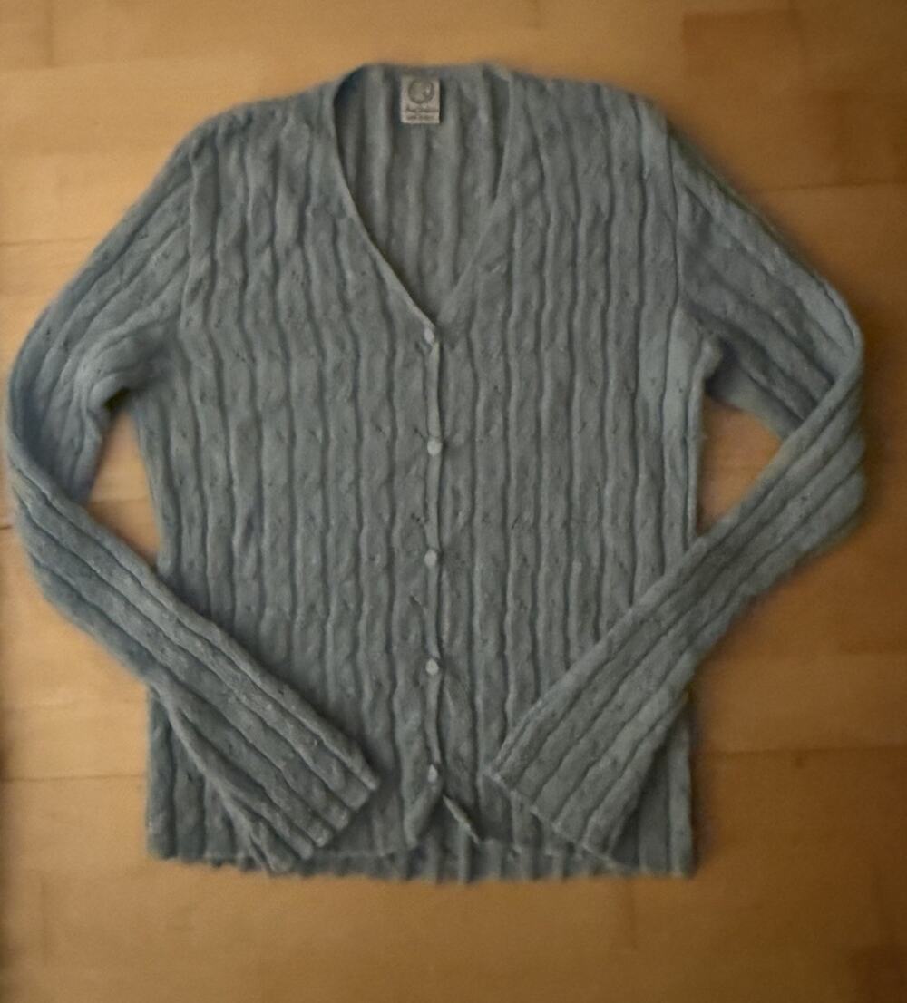 Inca Fashion Baby Alpaca Gray Blue Cableknit Cardigan Sweater M